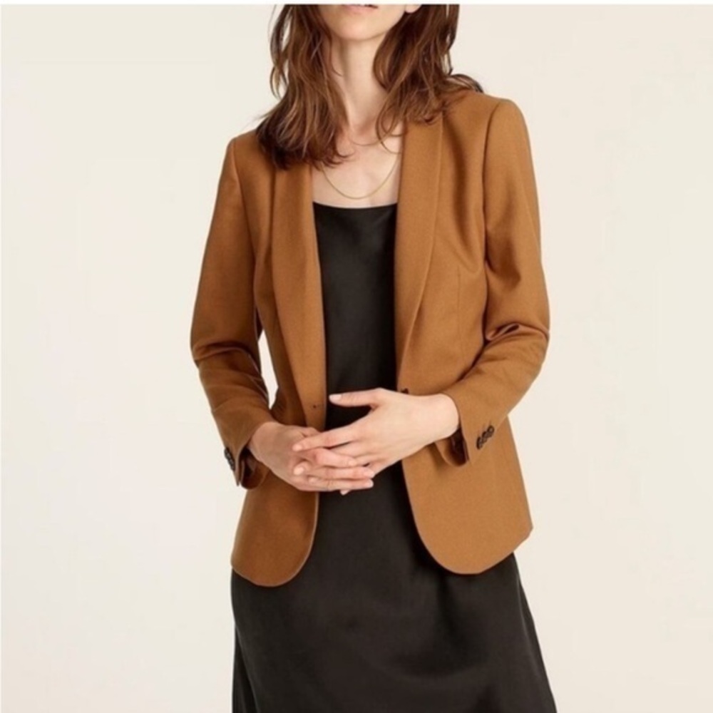 J Crew Blazer Parke in Camel Wool Flannel Blue Collar
